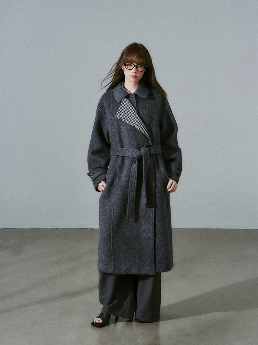 LOST FOREST - Blue Gray Wool Blend Plaid Coat