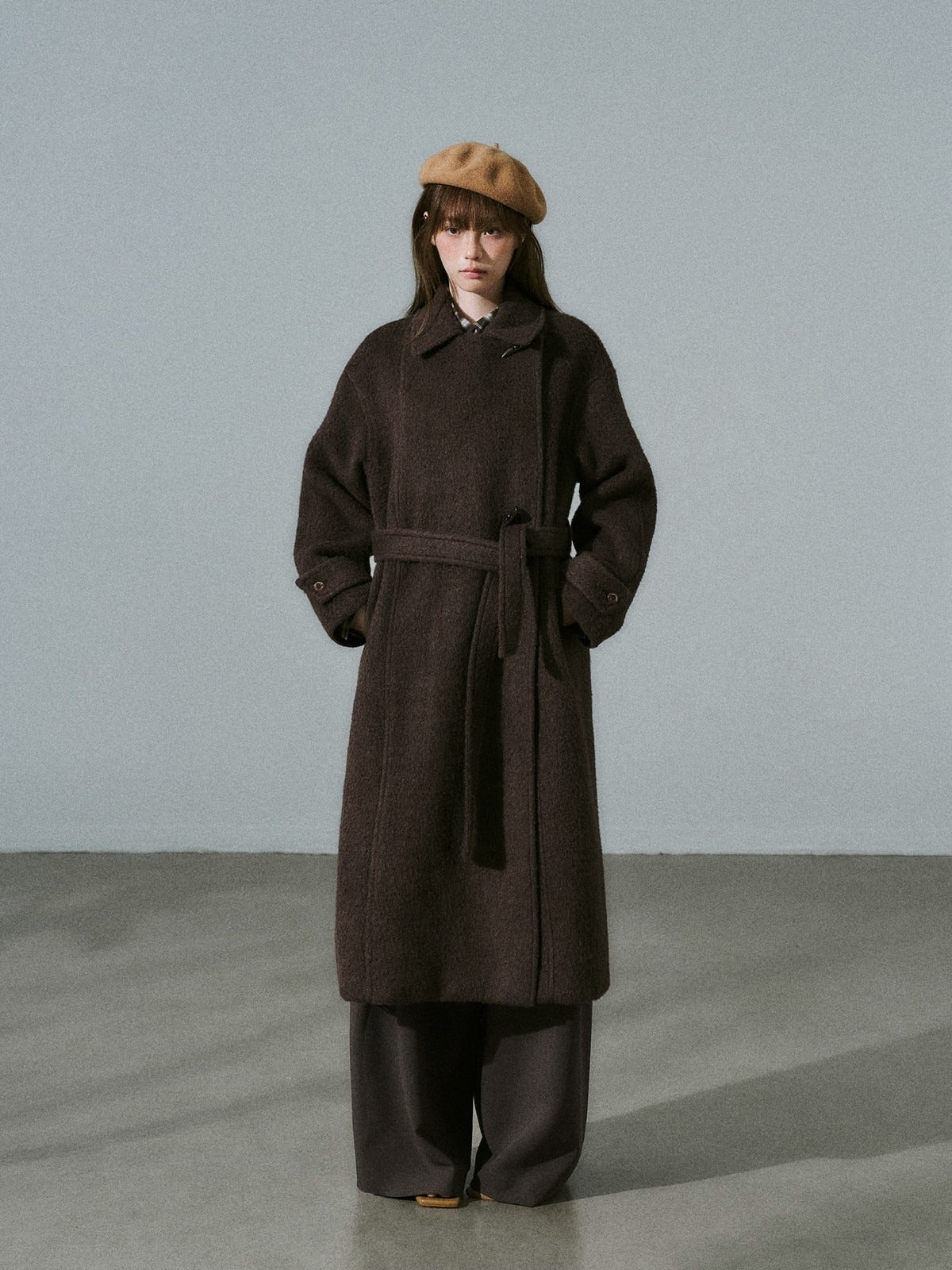 LOST FOREST - Red Brown Wool Blend Plaid Coat