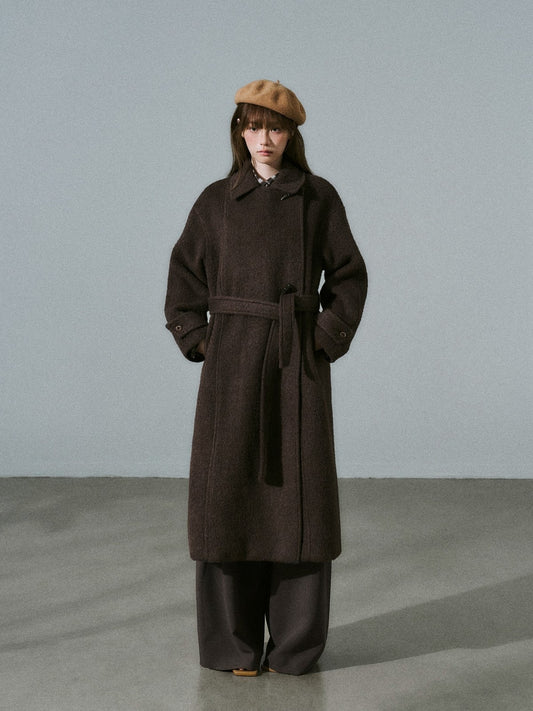 LOST FOREST - Red Brown Wool Blend Plaid Coat