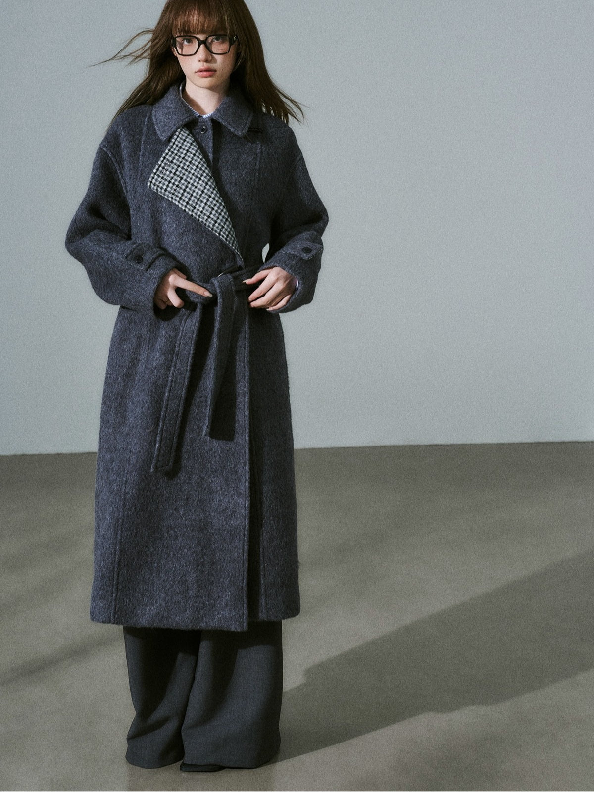 LOST FOREST - Blue Gray Wool Blend Plaid Coat