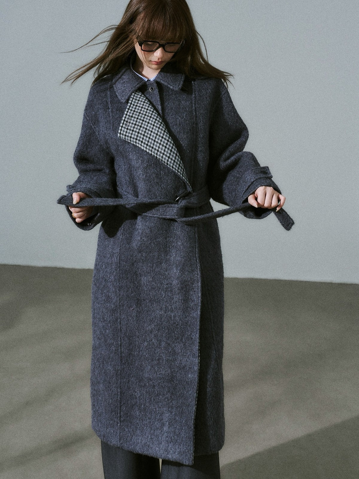LOST FOREST - Blue Gray Wool Blend Plaid Coat