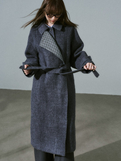 LOST FOREST - Blue Gray Wool Blend Plaid Coat