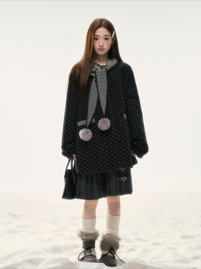 BIBIBENCY - Gray & Black Reversible Polka Dot Wool-Look Coat