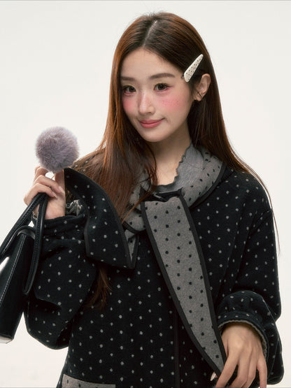 BIBIBENCY - Gray & Black Reversible Polka Dot Wool-Look Coat