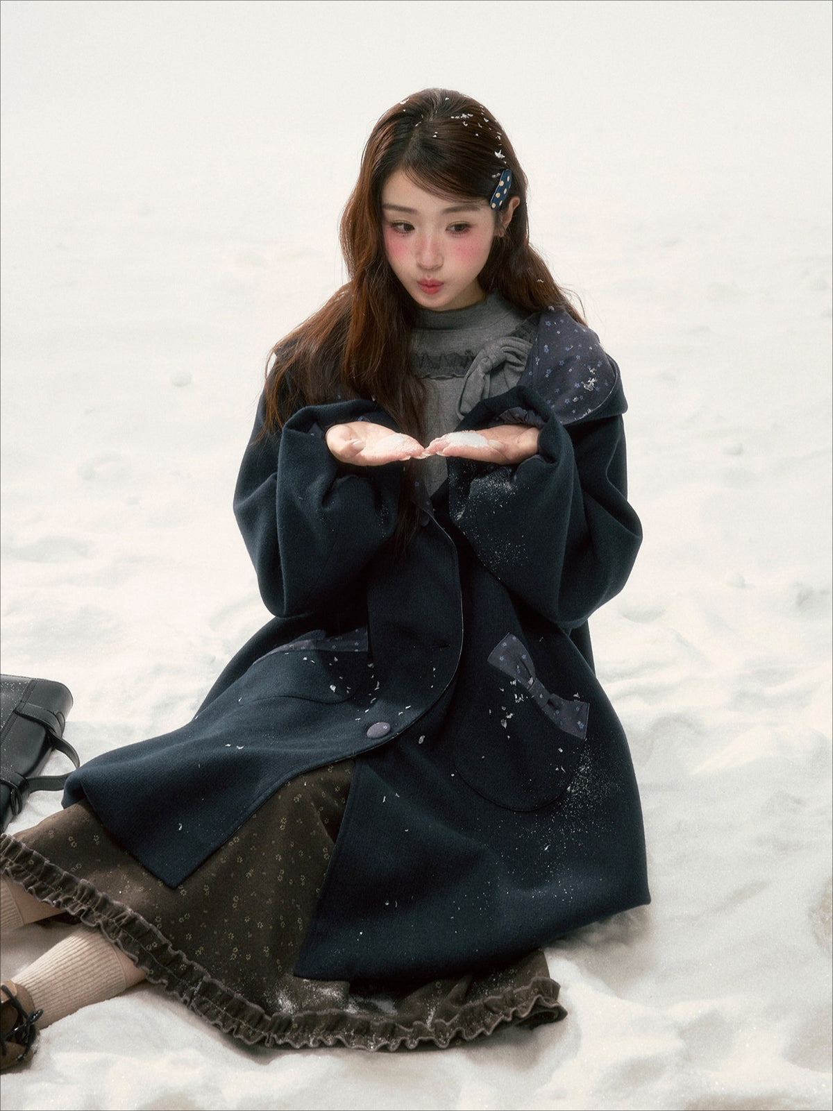 BIBIBENCY - Navy Floral Hooded Coat