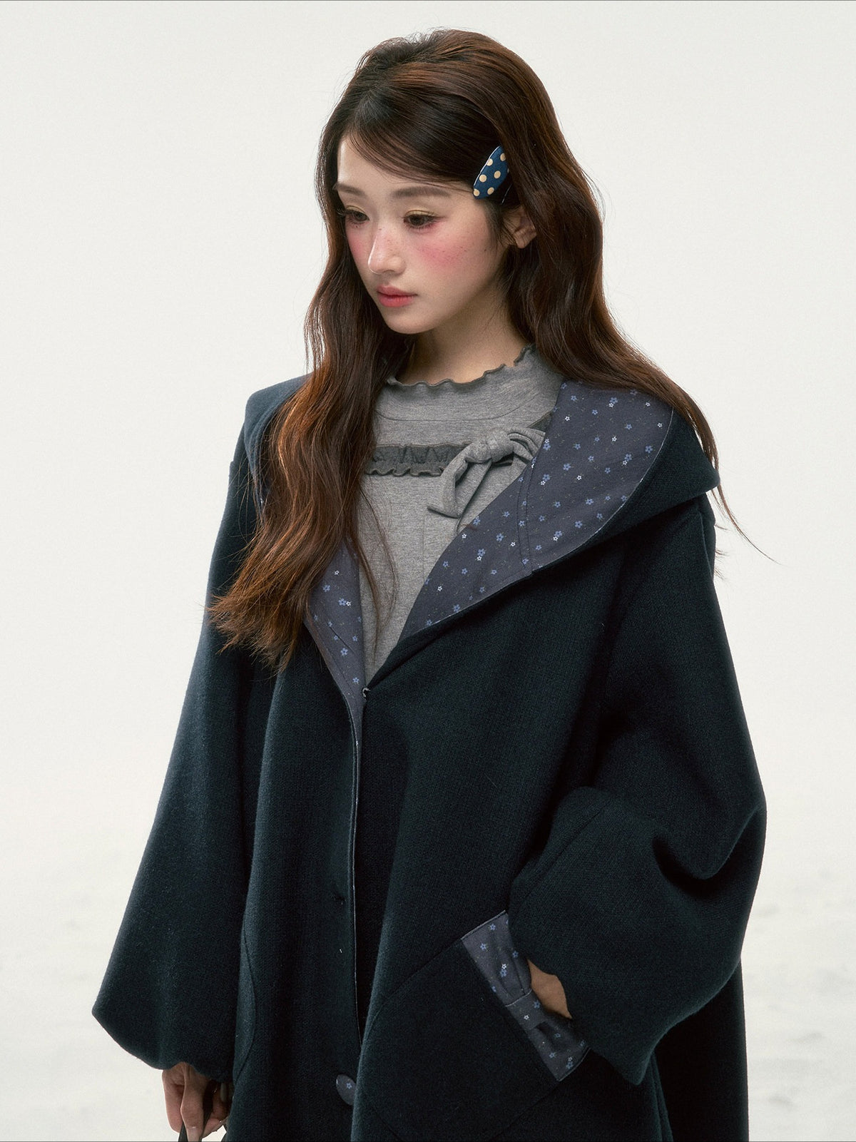 BIBIBENCY - Navy Floral Hooded Coat