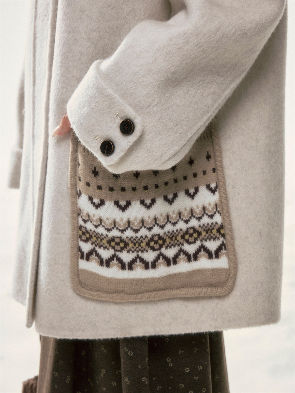 BIBIBENCY - Ivory 70% Wool Fair Isle Coat