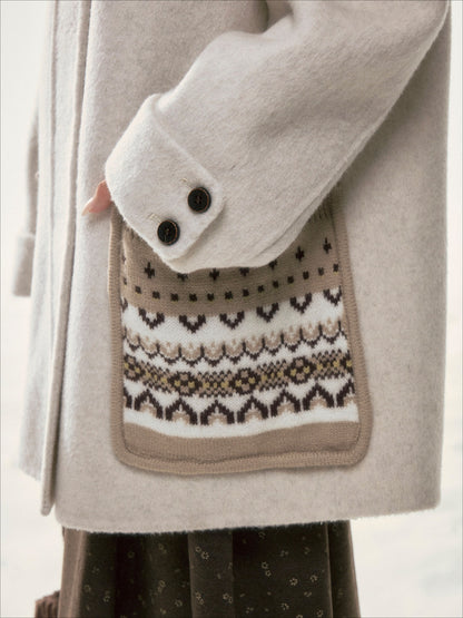 BIBIBENCY - Ivory 70% Wool Fair Isle Coat