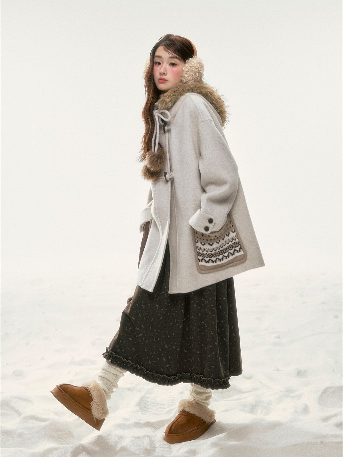 BIBIBENCY - Ivory 70% Wool Fair Isle Coat