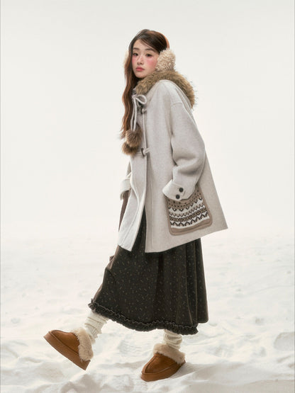 BIBIBENCY - Ivory 70% Wool Fair Isle Coat