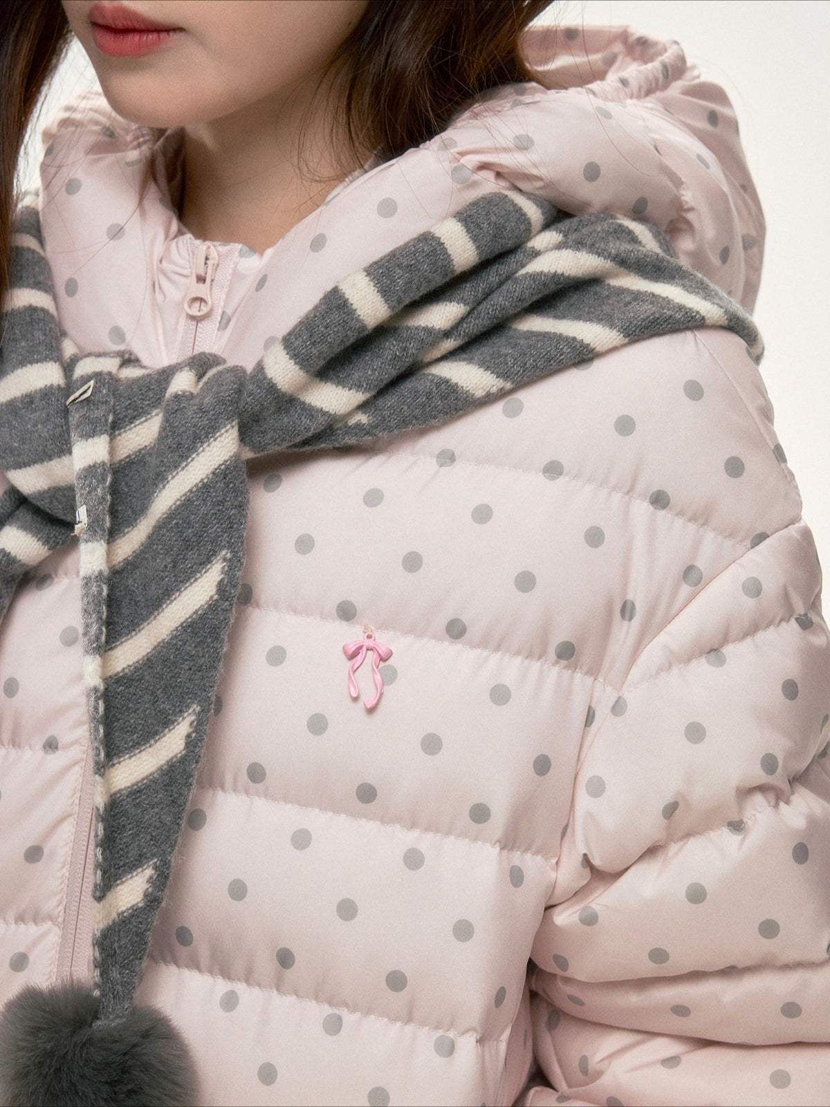 BIBIBENCY - Pink Polka Dot 90% White Duck Down Puffer Jacket