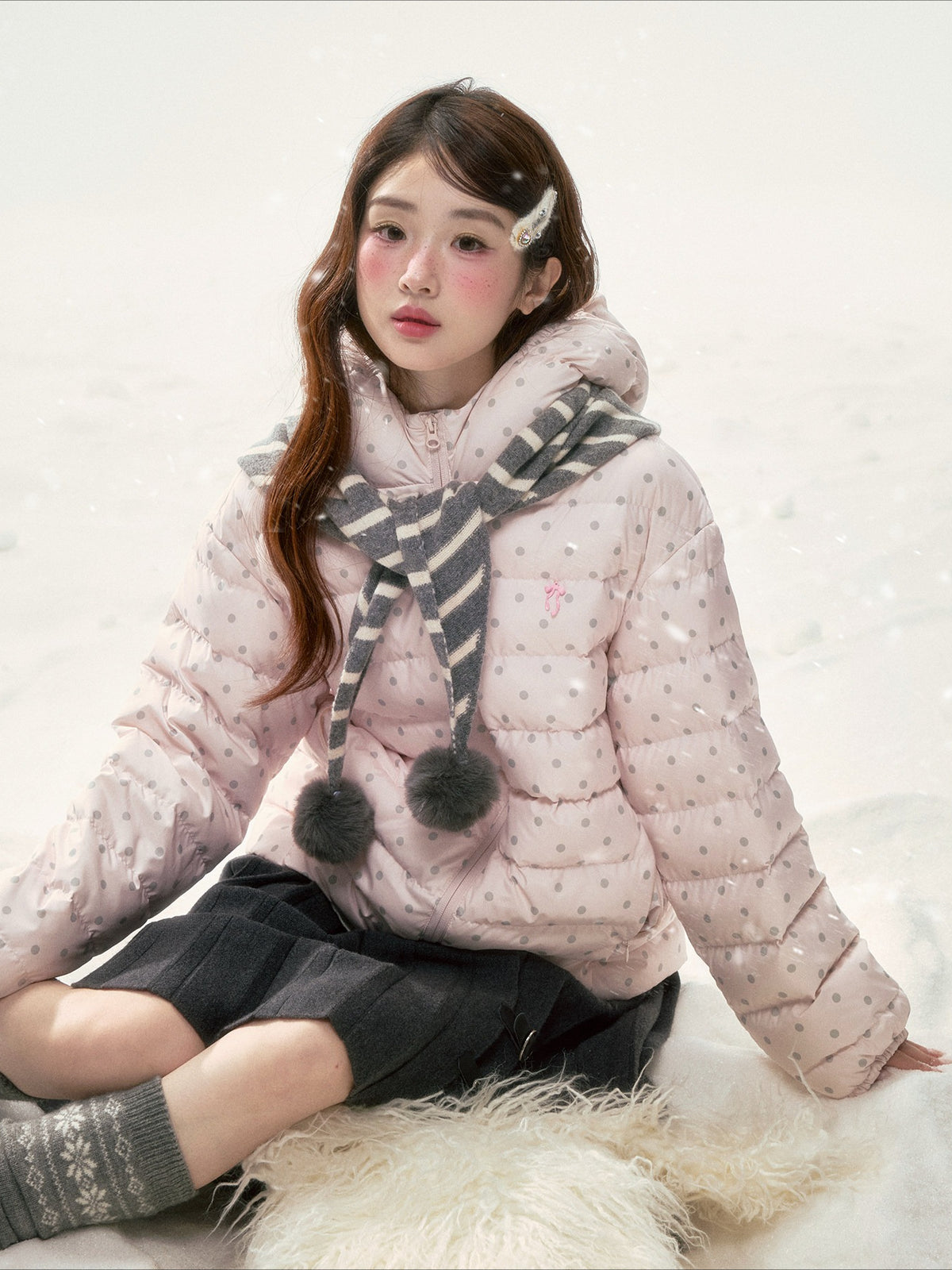 BIBIBENCY - Pink Polka Dot 90% White Duck Down Puffer Jacket