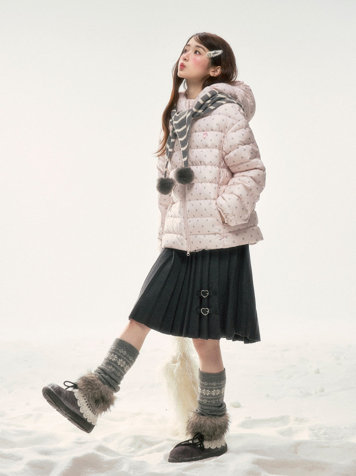 BIBIBENCY - Pink Polka Dot 90% White Duck Down Puffer Jacket