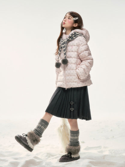 BIBIBENCY - Pink Polka Dot 90% White Duck Down Puffer Jacket