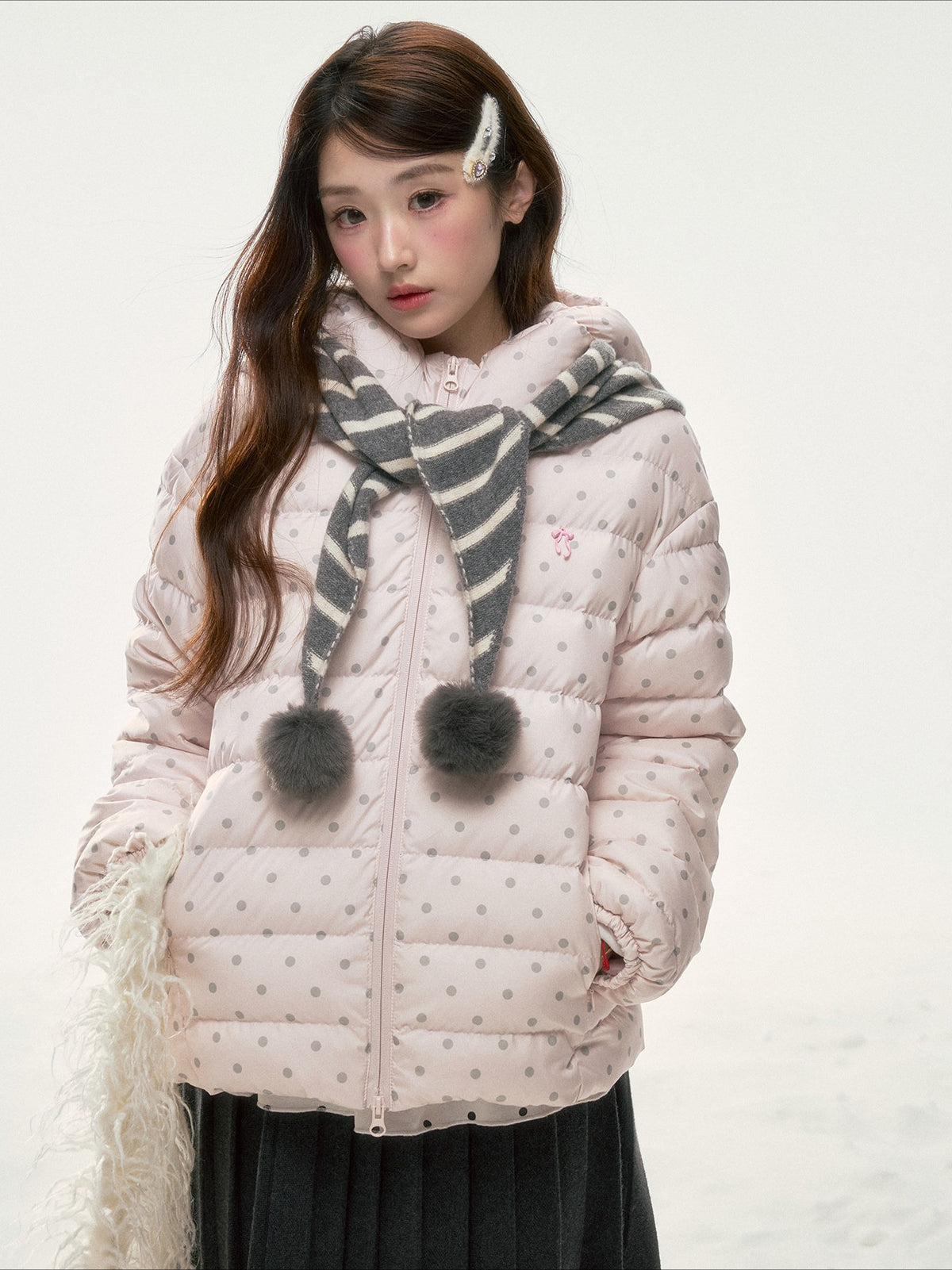 BIBIBENCY - Pink Polka Dot 90% White Duck Down Puffer Jacket