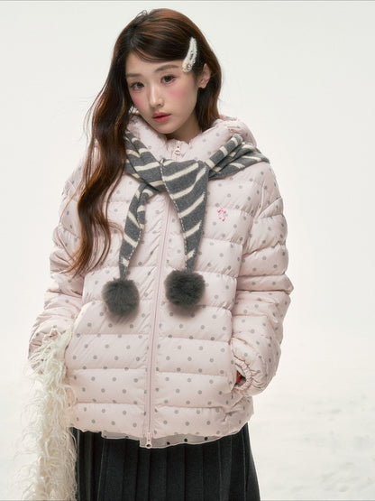 BIBIBENCY - Pink Polka Dot 90% White Duck Down Puffer Jacket