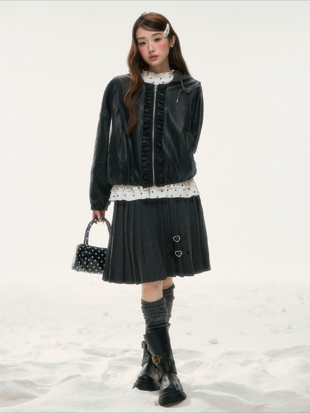 BIBIBENCY - Dark Gray Knit Pleated Midi Skirt