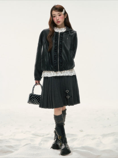 BIBIBENCY - Dark Gray Knit Pleated Midi Skirt