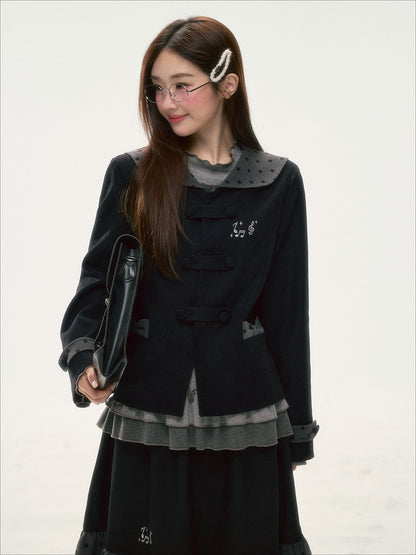 BIBIBENCY - Black Preppy Double-Breasted Cropped Jacket & Skirt