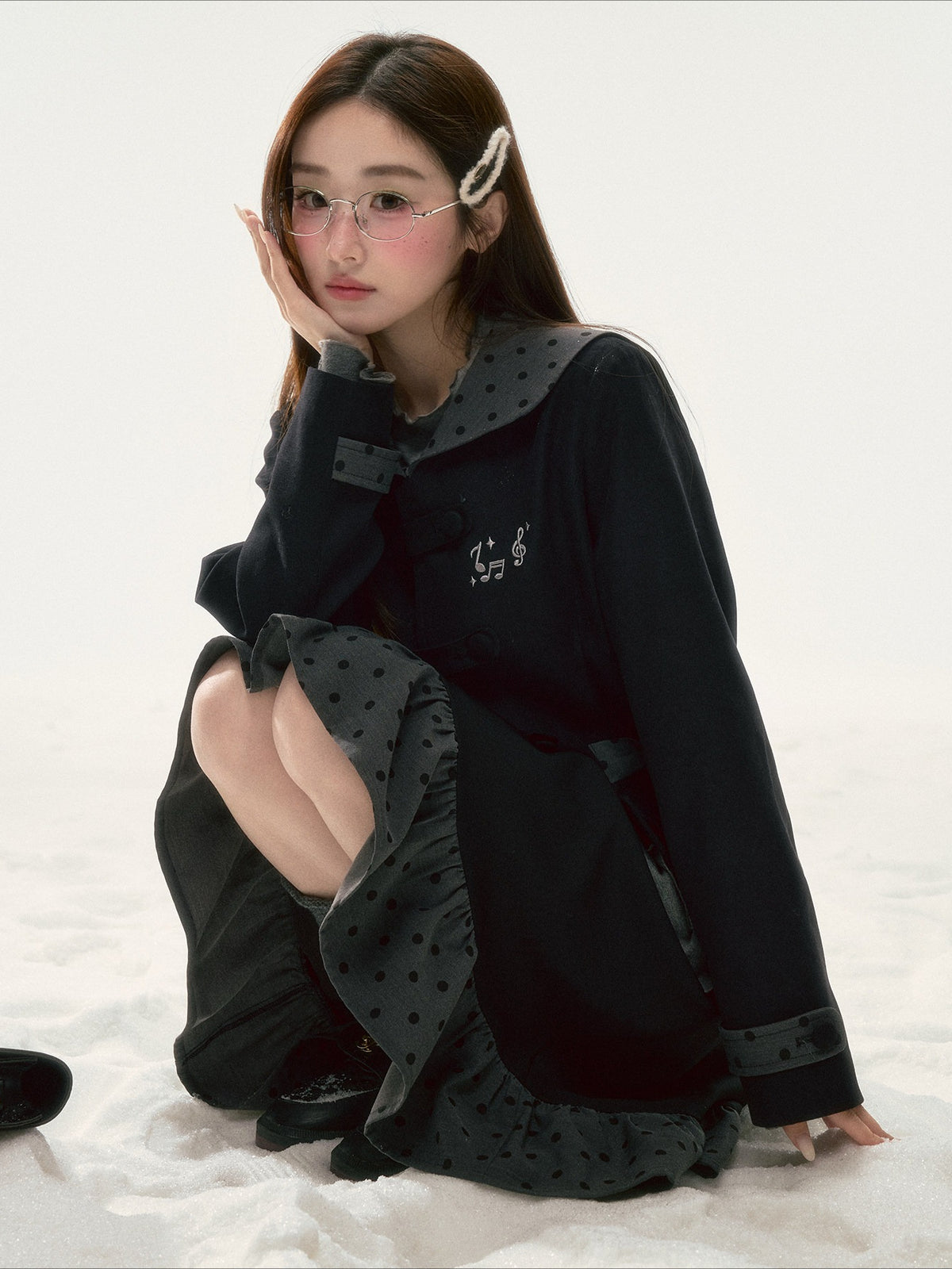 BIBIBENCY - Black Preppy Double-Breasted Cropped Jacket & Skirt