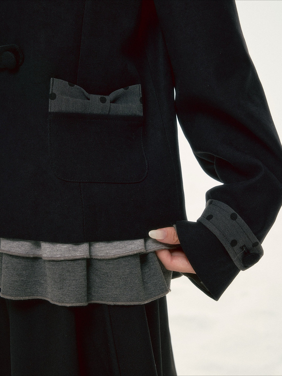 BIBIBENCY - Black Preppy Double-Breasted Cropped Jacket & Skirt