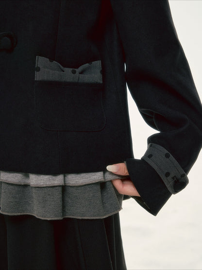 BIBIBENCY - Black Preppy Double-Breasted Cropped Jacket & Skirt