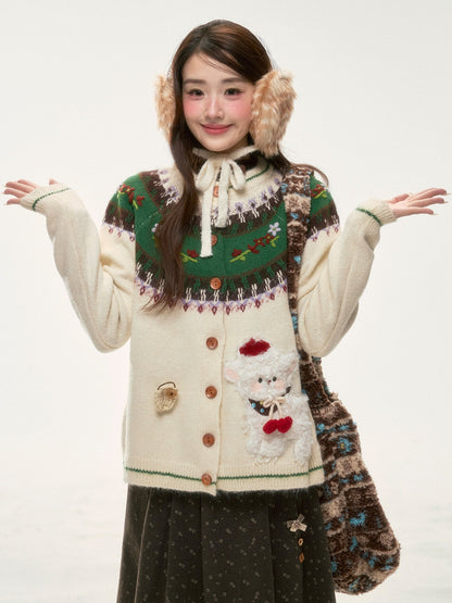 BIBIBENCY - Ivory Fair Isle Knit Cardigan