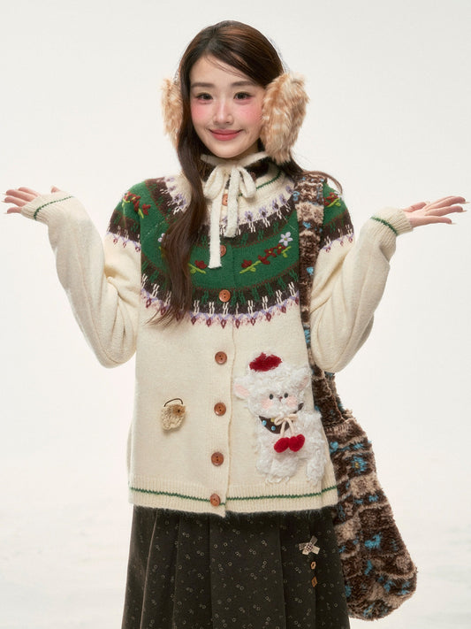 BIBIBENCY - Ivory Fair Isle Knit Cardigan