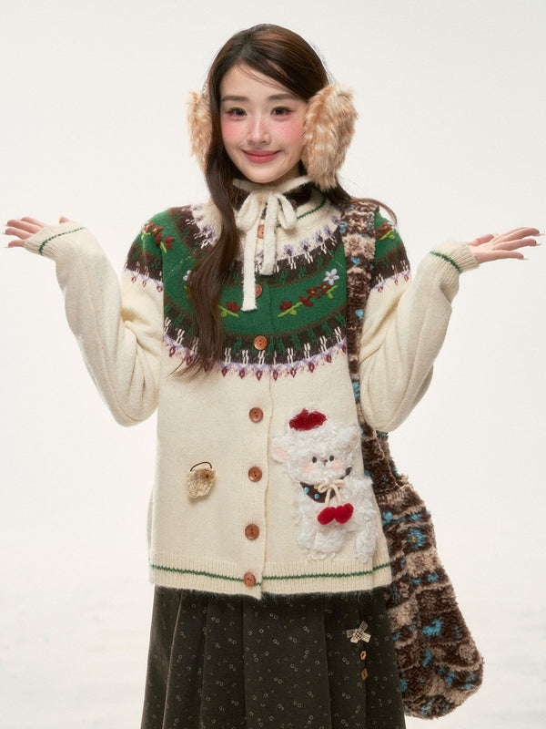BIBIBENCY - Ivory Fair Isle Knit Cardigan