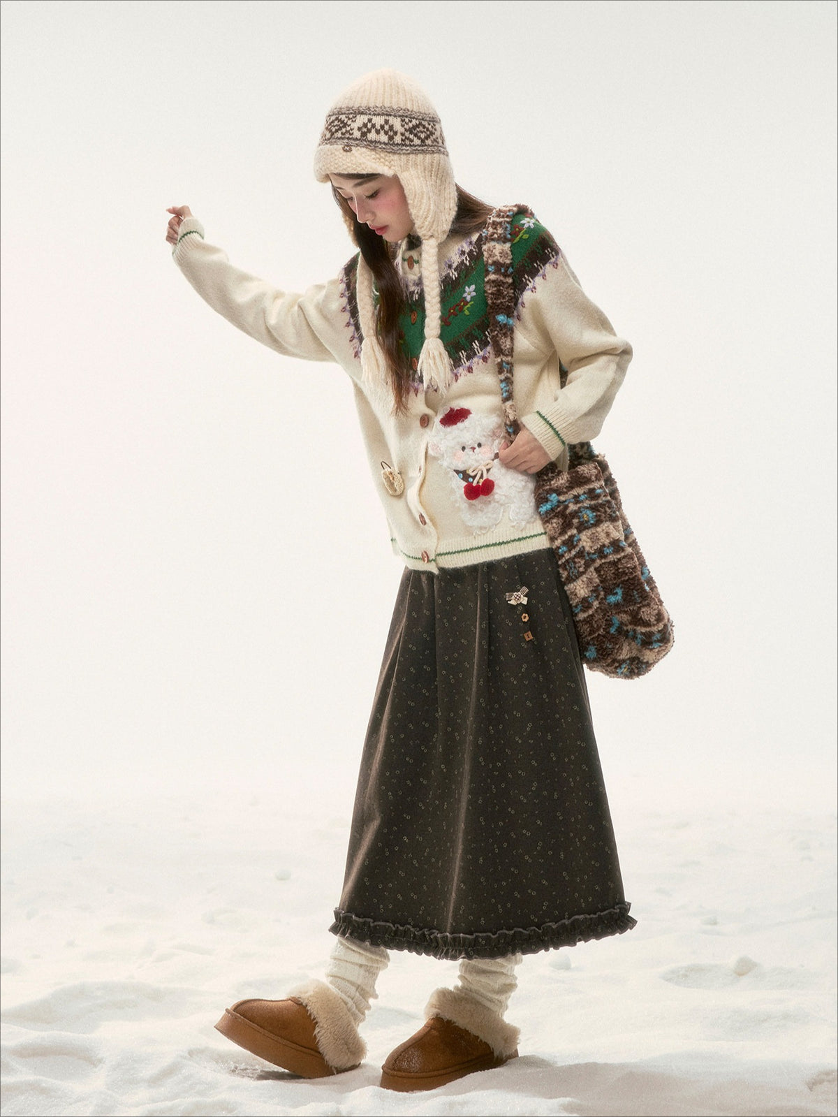 BIBIBENCY - Ivory Fair Isle Knit Cardigan