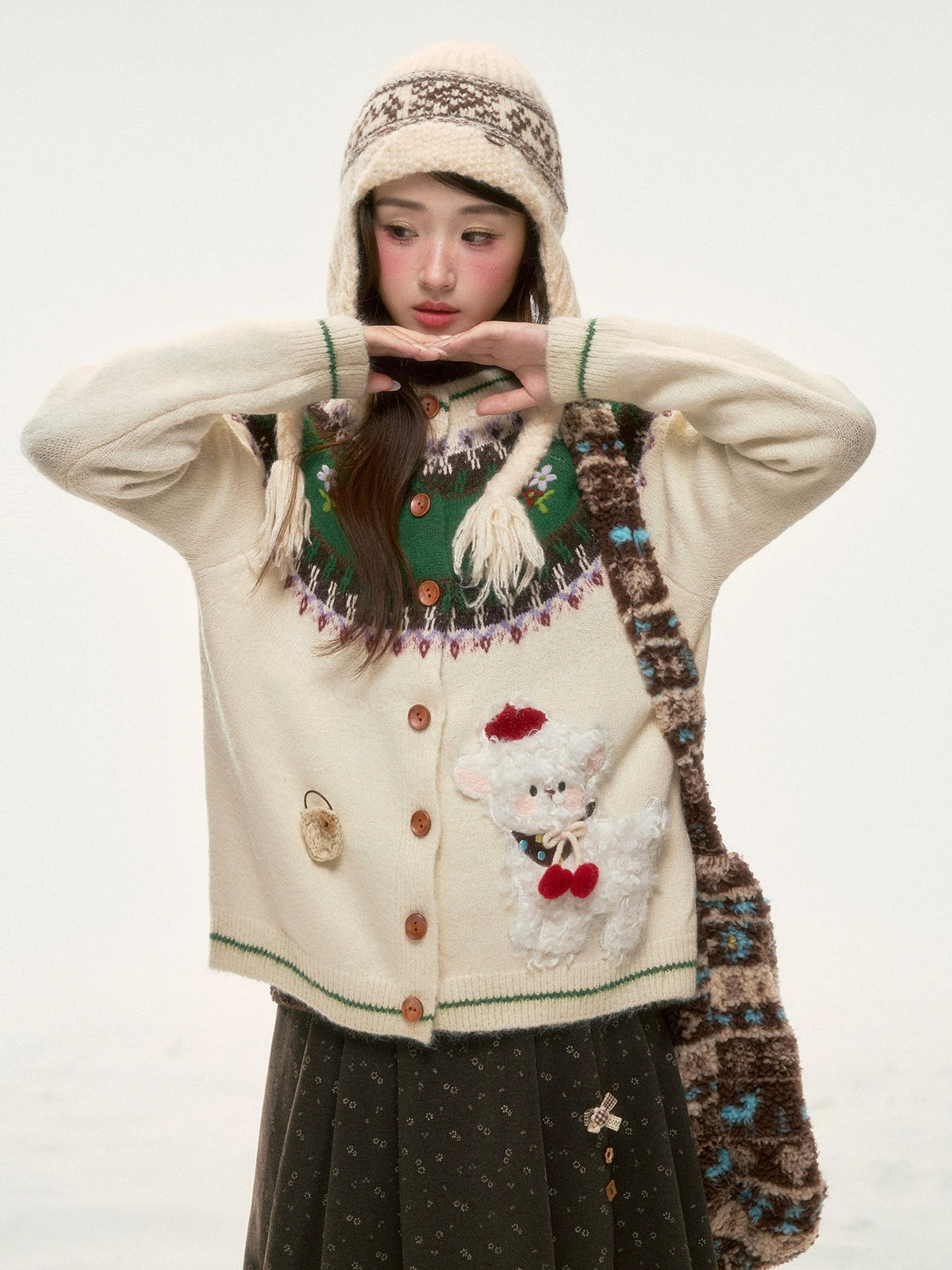 BIBIBENCY - Ivory Fair Isle Knit Cardigan
