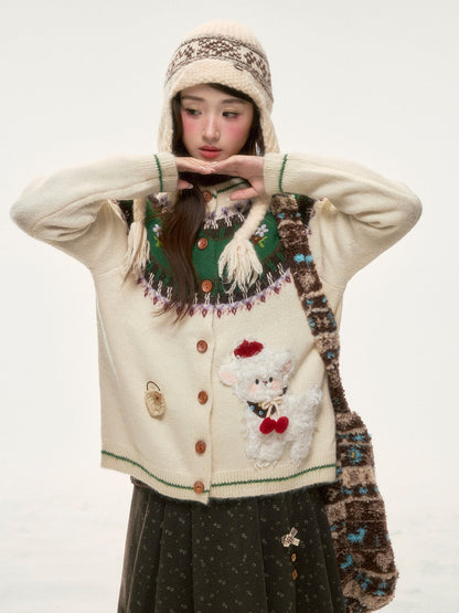 BIBIBENCY - Ivory Fair Isle Knit Cardigan