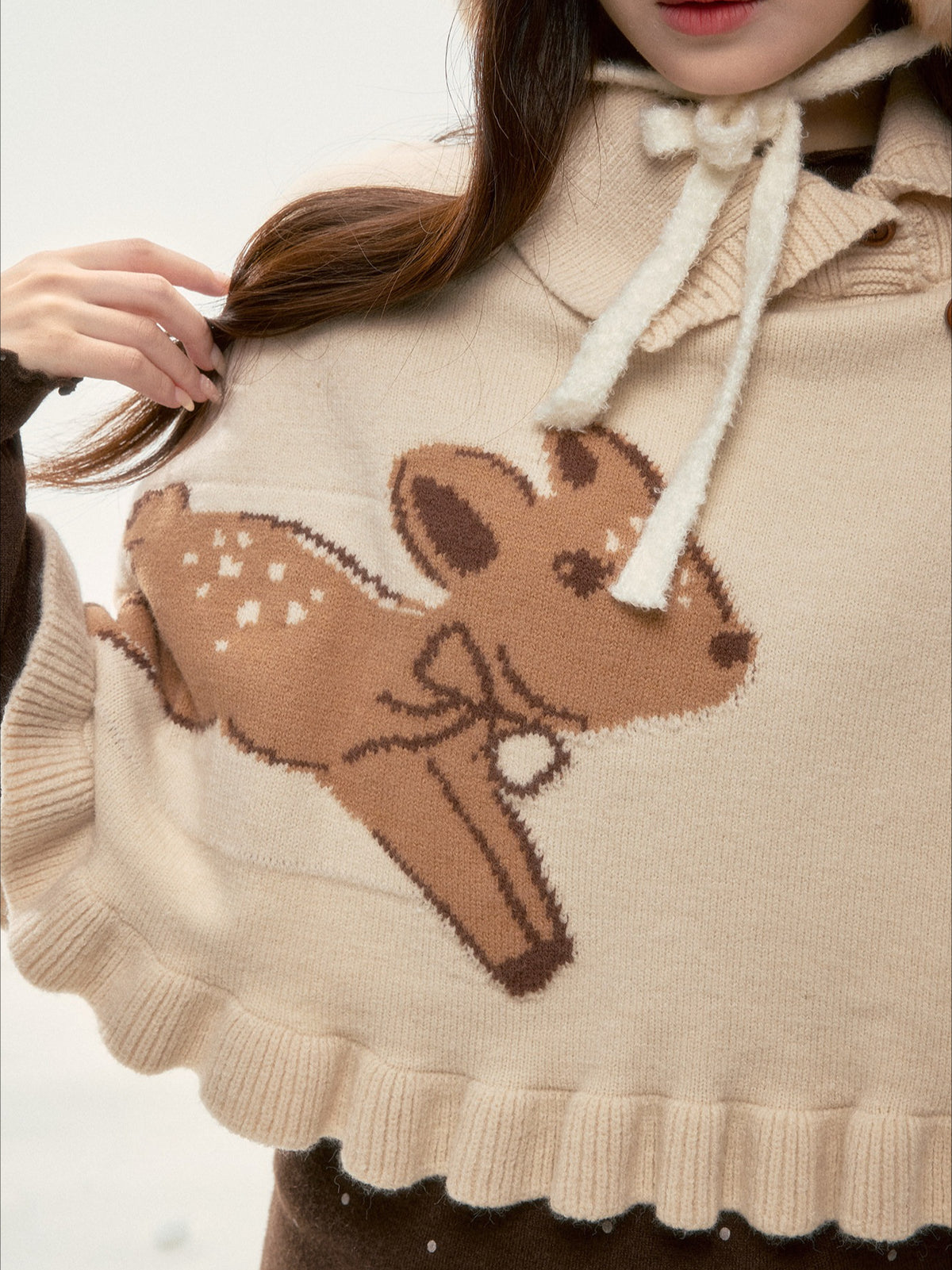 BIBIBENCY - Khaki Deer Knit Cape Sweater