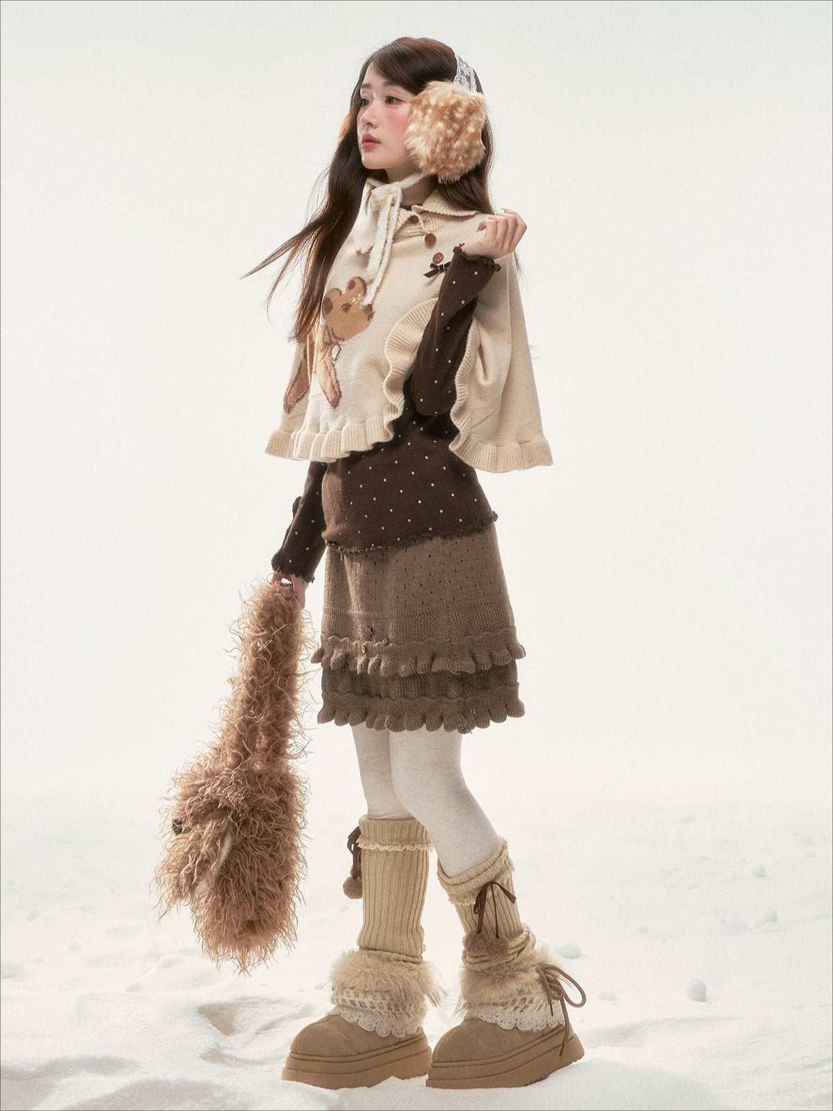 BIBIBENCY - Khaki Deer Knit Cape Sweater