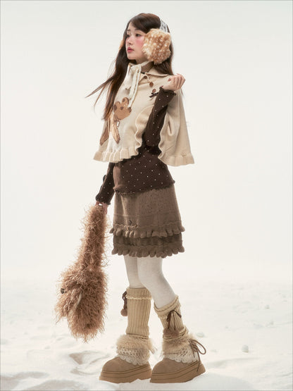 BIBIBENCY - Khaki Deer Knit Cape Sweater