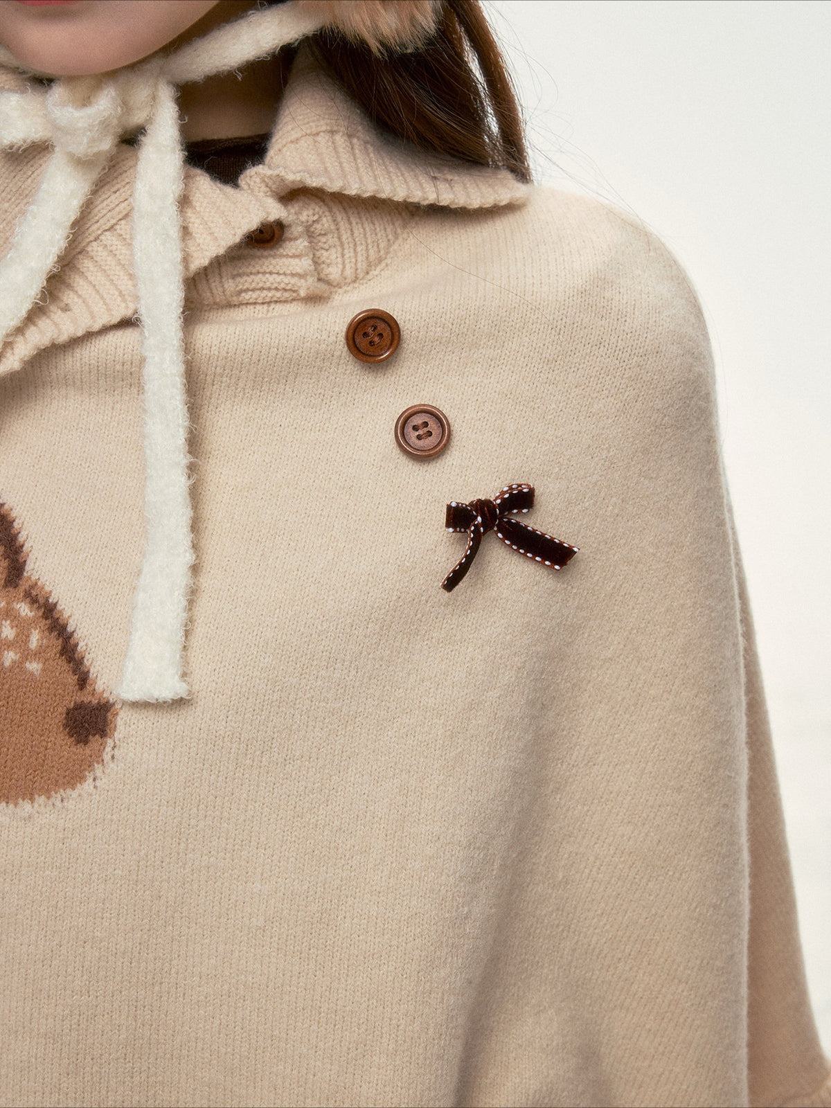 BIBIBENCY - Khaki Deer Knit Cape Sweater