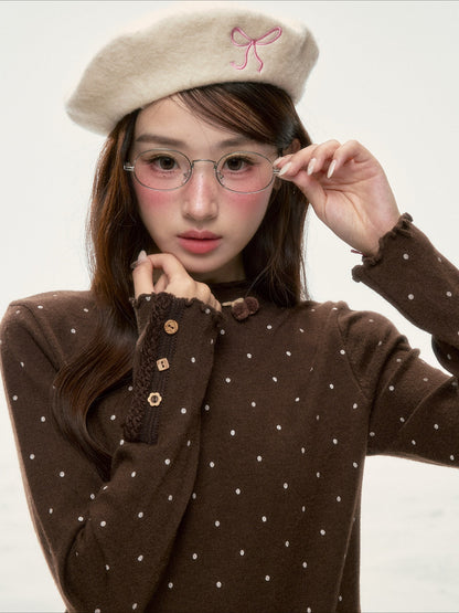 BIBIBENCY - Brown Polka Dot Knit Top