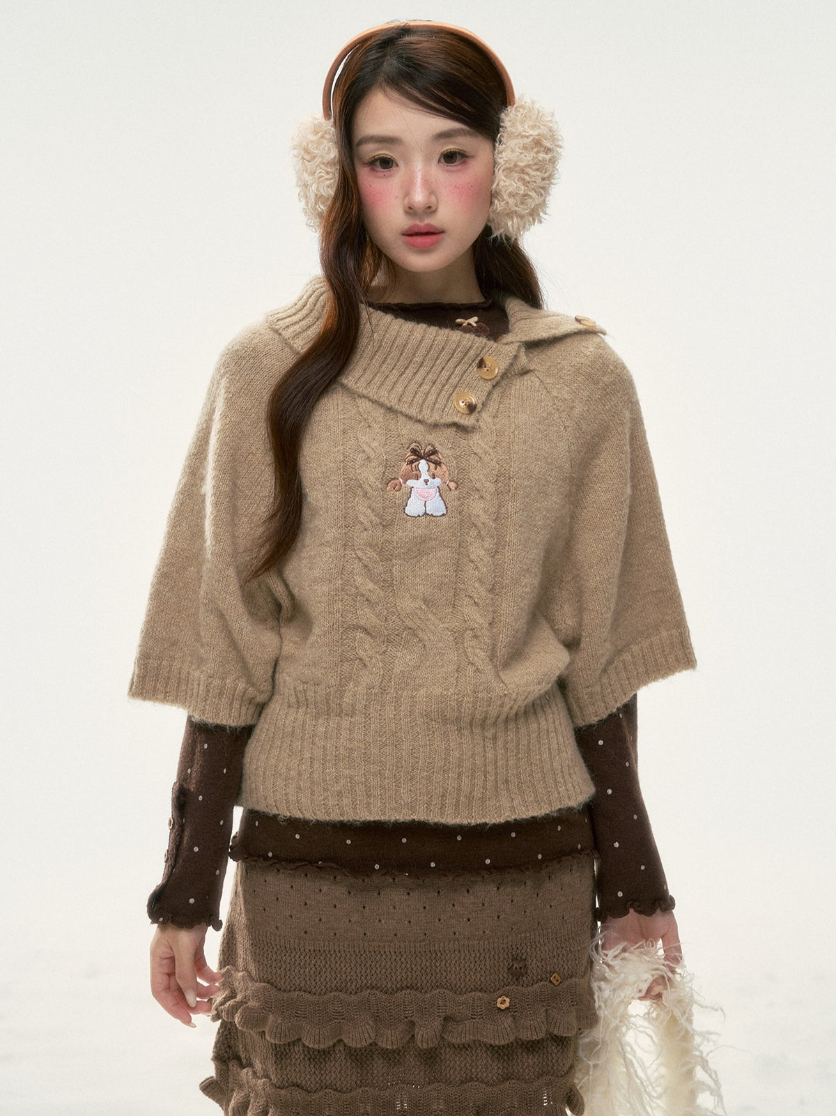 BIBIBENCY - Light Brown Puppy Short-Sleeve Knit Sweater