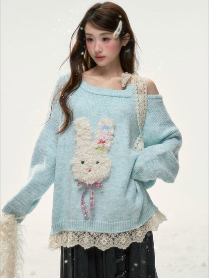 BIBIBENCY - Light Blue Bunny Alpaca-Blend Sweater