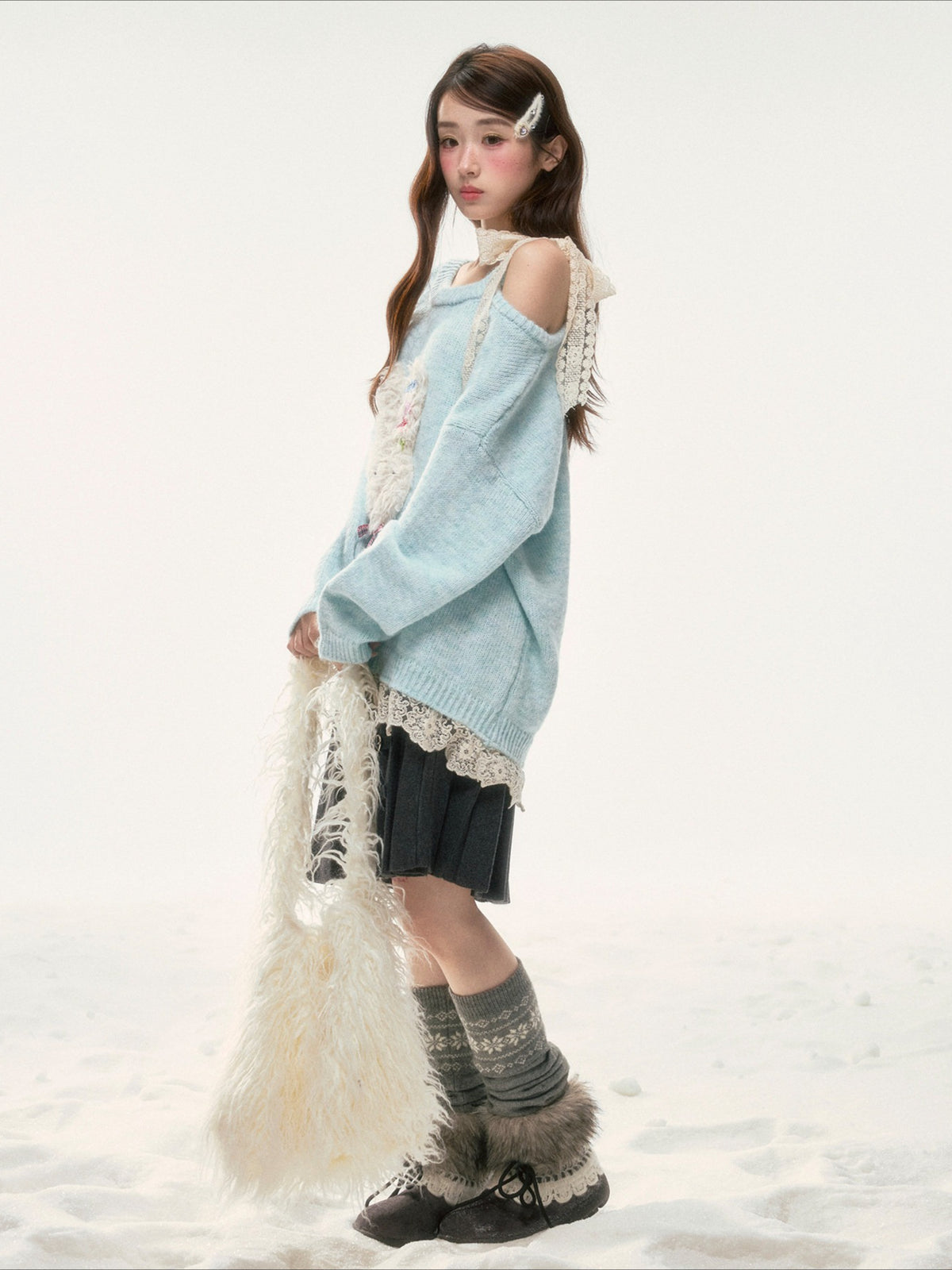 BIBIBENCY - Light Blue Bunny Alpaca-Blend Sweater