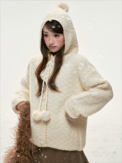BIBIBENCY - Cream Beige Faux-Shearling Short Jacket
