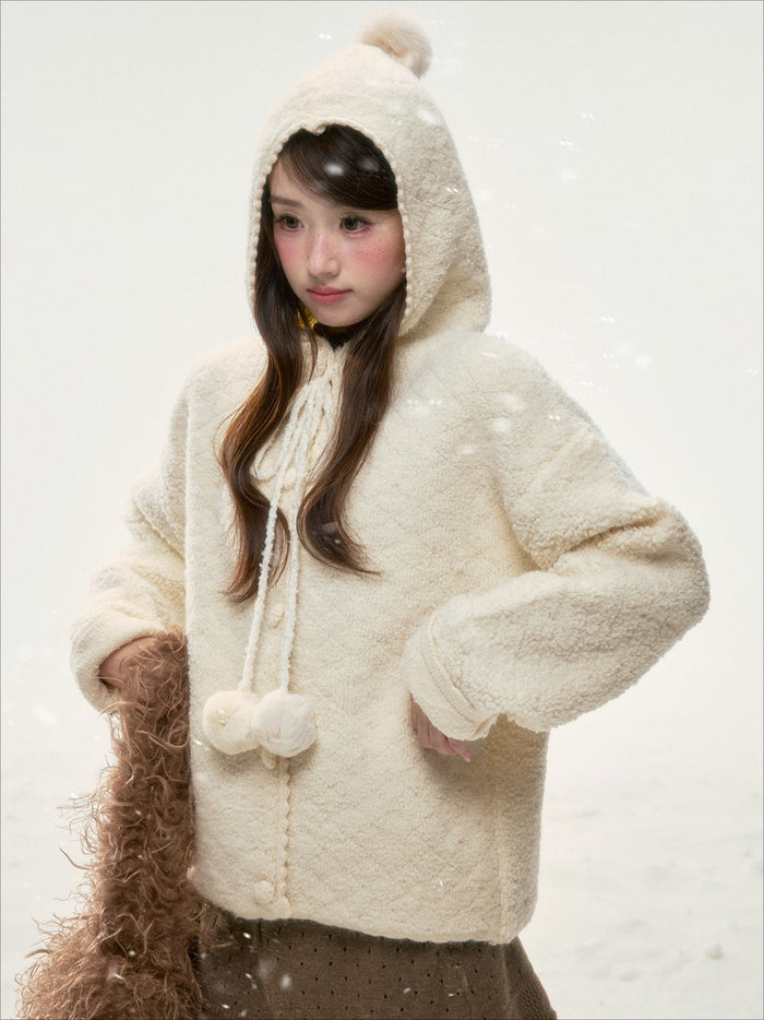 BIBIBENCY - Cream Beige Faux-Shearling Short Jacket