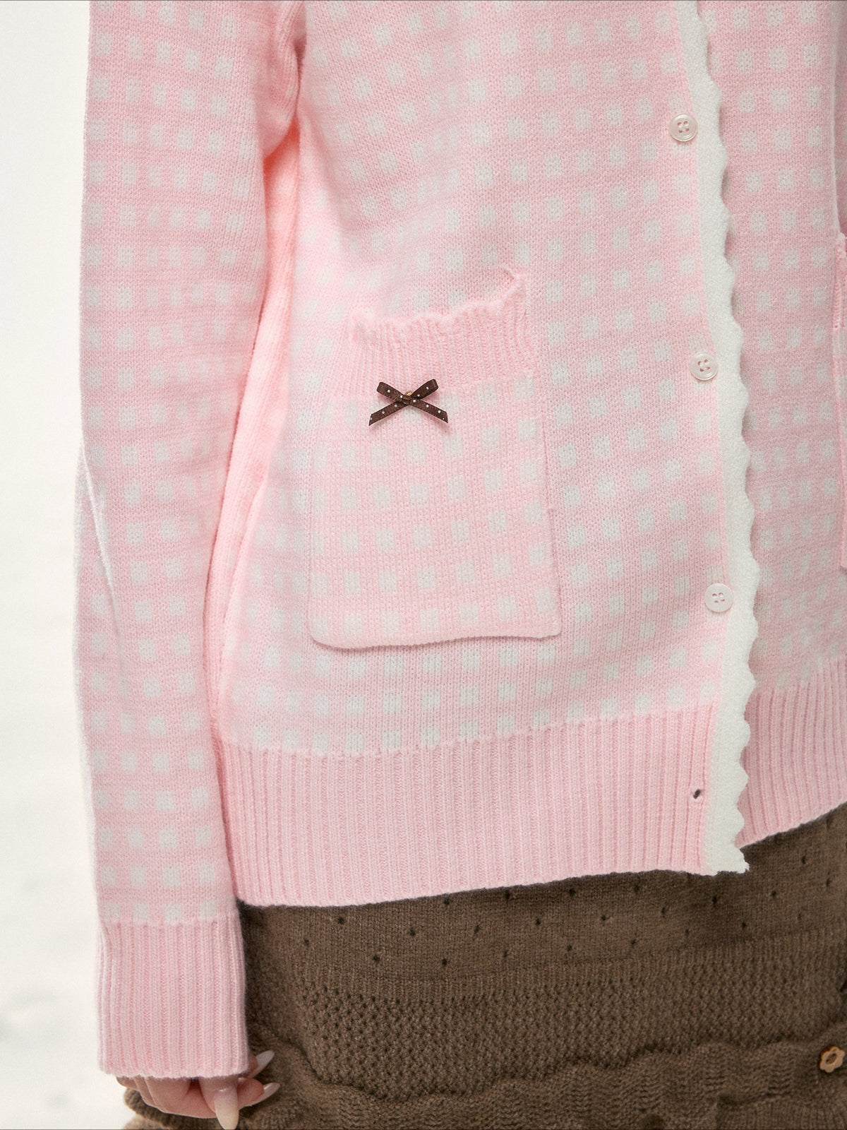 BIBIBENCY - Pink Plaid Bow Knit Sweater
