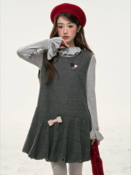 BIBIBENCY - Gray Blouson Cami Dress & Layering Top Set