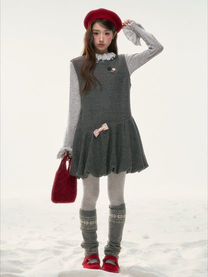 BIBIBENCY - Gray Blouson Cami Dress & Layering Top Set