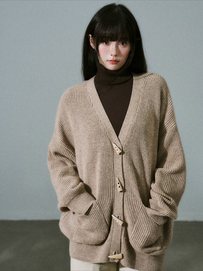 LOST FOREST - Tea Brown Wool-Blend Hooded Scarf Cardigan Set