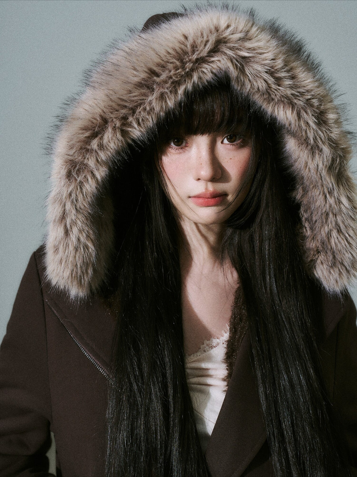 LOST FOREST - Dark Brown High-Waisted Fleece-Lined Sweatshirt Jacket
