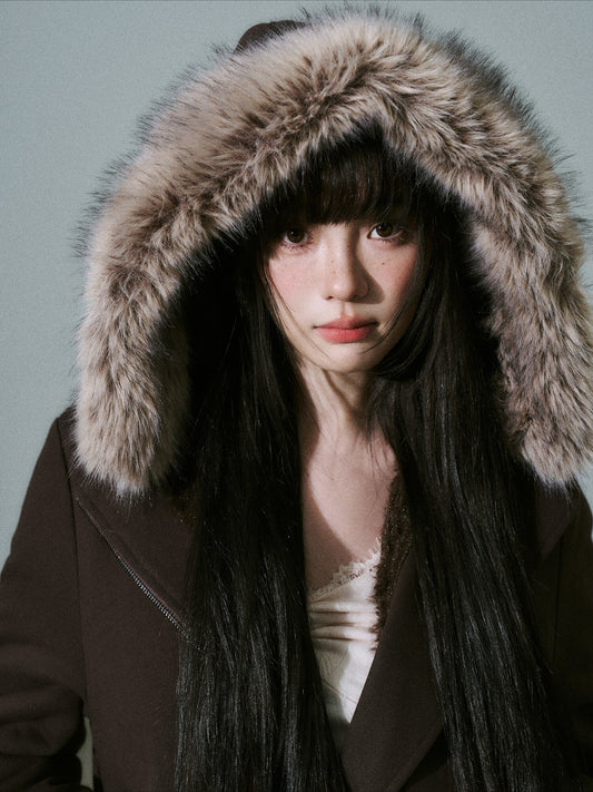 LOST FOREST - Dark Brown High-Waisted Fleece-Lined Sweatshirt Jacket