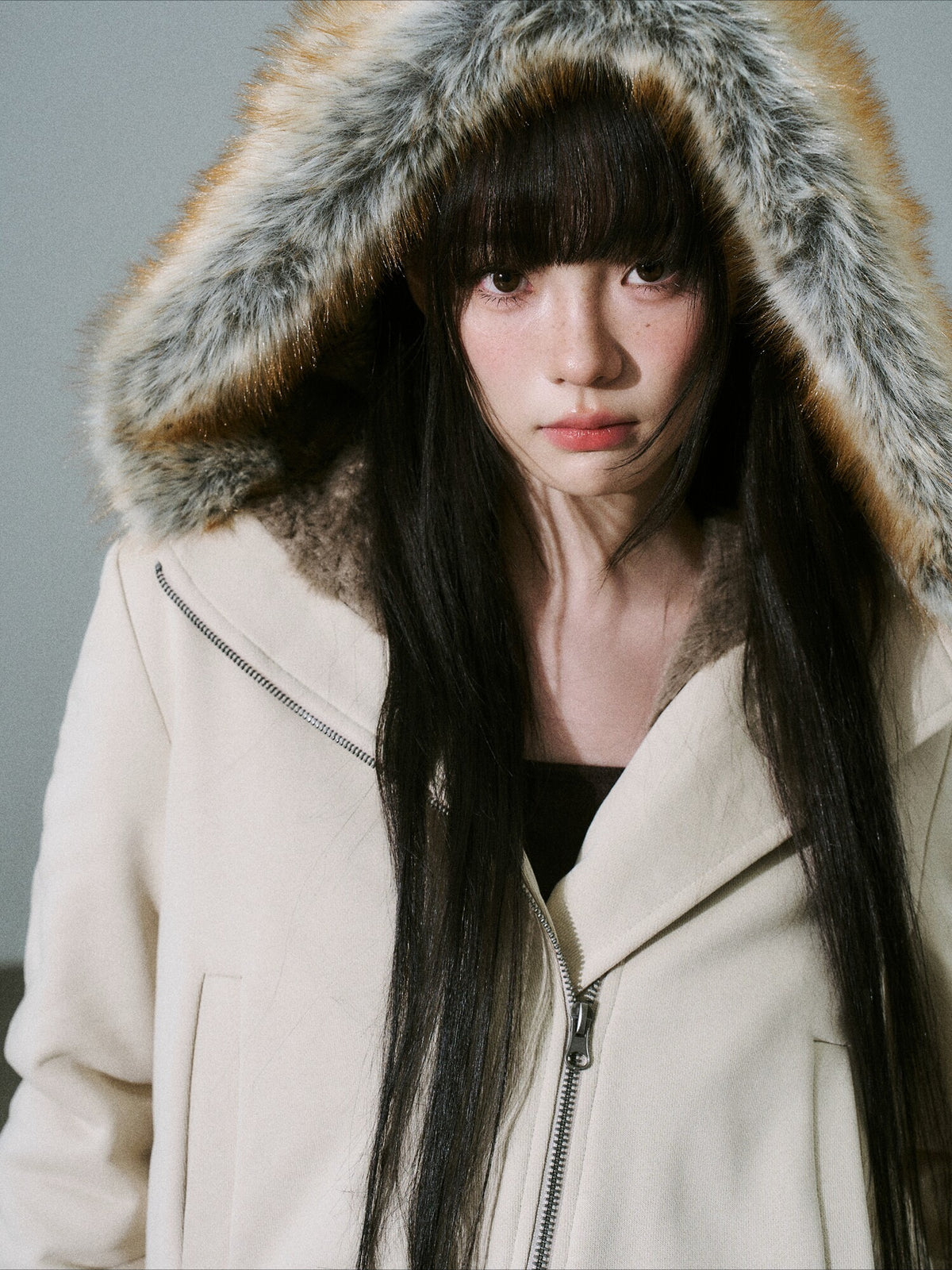 LOST FOREST - Milk Tea High-Waisted Fleece-Lined Sweatshirt Jacket