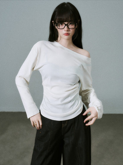 LOST FOREST - White Lyocell-Wool One-Shoulder Long Sleeve Top